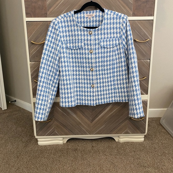 Nanette Lepore Blue and White Houndstooth Blazer - Picture 1 of 3